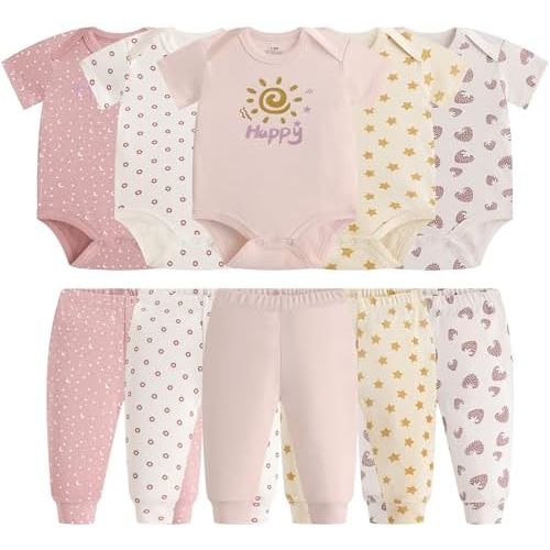 Baby Newborn Layette 10-Piece Clothing Sets Soft Cotton Bodysuits Pants Sets for Baby Boys Girls Toddler Unisex