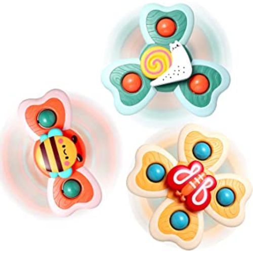 Hooku Suction Toys for Baby, 3 Pcs Suction Cup Toys for Babies, Suction Spinner Toys for Babies, Spinning Toys for Toddlers 1-3, High Chair Toys with Suction Cups, Birthday Gifts for Infants Boy Girl