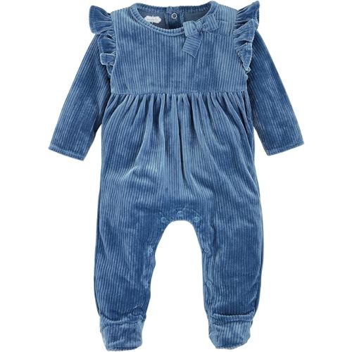 Mud Pie baby-girls Babay Blue Rib Velour Sleeper