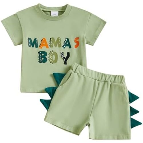 Infant Baby Boy Girl Summer Clothes Dinosaur Mamas Boy Daddys Girl Shirt Shorts Summer Outfit 3 6 12 18 Month 2T 3T