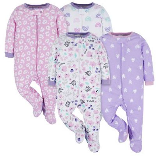 Onesies Brand Baby Girls' Long Sleeve Sleep 'n Plays - Rainbow Floral - 0-3 Months - 4-pack