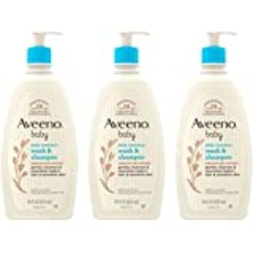 Aveeno Baby Daily Moisture Gentle Body Wash & Shampoo with Oat Extract, 2-in-1 Baby Bath Wash & Hair Shampoo, Tear- & Paraben-Free for Hair & Sensitive Skin, Lightly Scented, 18 fl. oz