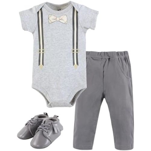 Hudson Baby Unisex Baby Cotton Bodysuit, Pant and Shoe Set