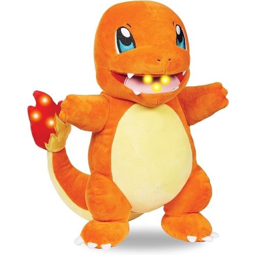 Pokemon Pokémon 10" Flame Action Charmander Plush - Interactive w/Lights & Fire Sounds - Light Up Tail & Mouth w/Sound Effects & Voices - Officially Licensed Gift for Kids, Boys, Girls - Ages 4+