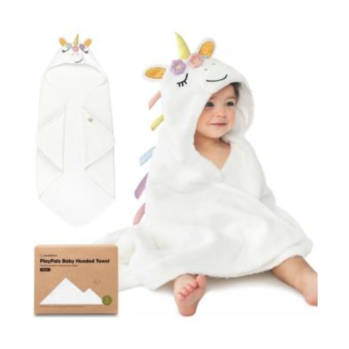 PlayPals Baby Towels with Hood for Girls, Boys, 100% Organic Soft Cotton Hooded Bath Towels for Newborn, Kids