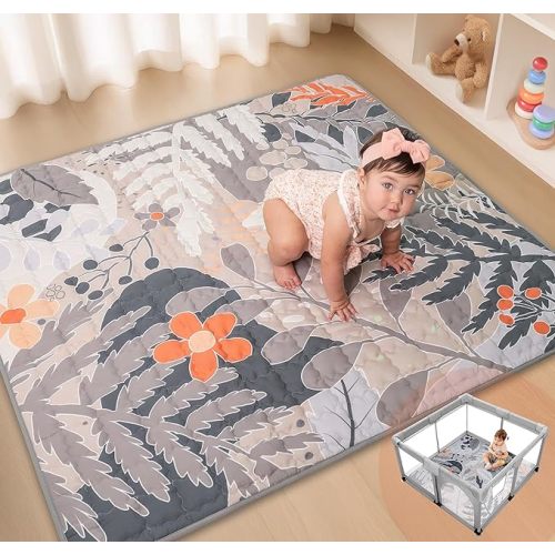Baby Play Mat 50x50 Playpen Mat Non Slip Thick Cushioned Floor Mat for Crawling Toddlers Foldable Washable Soft Pad for Tummy Time Babies Boys Girls Carpet for Playpen Infant Mat Gym Area (Gray)