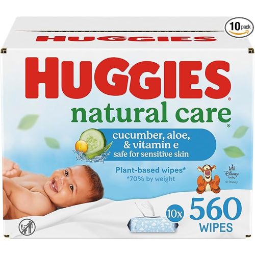 Huggies Natural Care Cucumber, Aloe and Vitamin E Baby Wipes, Hypoallergenic, Scented, 10 Flip-Top Packs (560 Wipes Total), Packaging May Vary