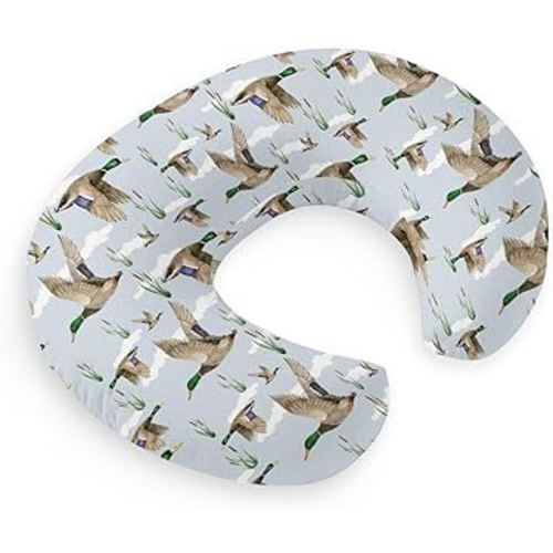 HawSkgFub Duck Hunting Mallard Hunter Nursing Pillow Cover for Baby Boys, Wild Animal Bird Reeds Blue Breastfeeding Pillow Slipcover, Nursing Pillowcase for Newborn Infant, Cover Only