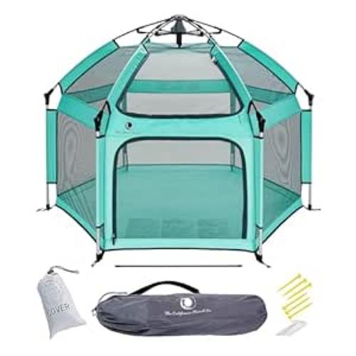 POP 'N GO Baby Playpen - Indoor & Outdoor Playpen for Babies and Toddlers - Baby Beach Tent, Foldable, Portable W/Canopy, Travel Bag, & Mosquito Net - Pop Up Pack and Play Tent (Sweet Mint)