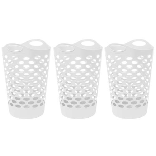 Mainstays Flexible Plastic Round Laundry Hampers with Handles, White, 3-Pack