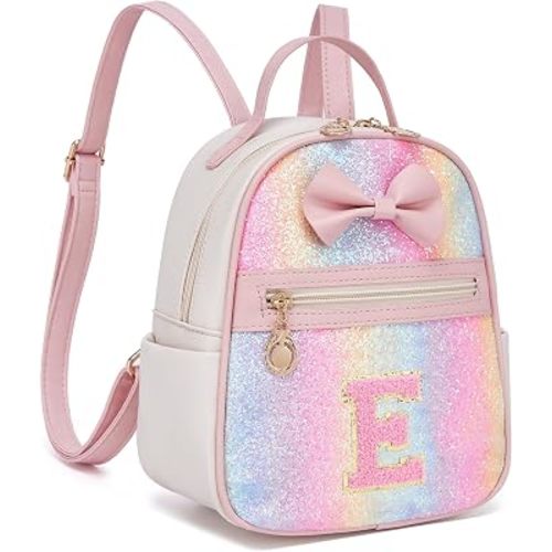 I IHAYNER Girls Initial Purse Small Backpack for Kids Cute Mini Backpack for Girls Personalized Trendy Stuff Gifts for Women (Pink-E)