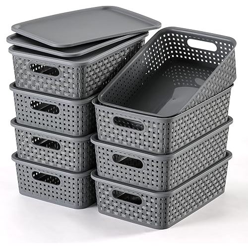 Plastic Storage Baskets With Lids, Small Pantry Organization, Stackable Storage Bins