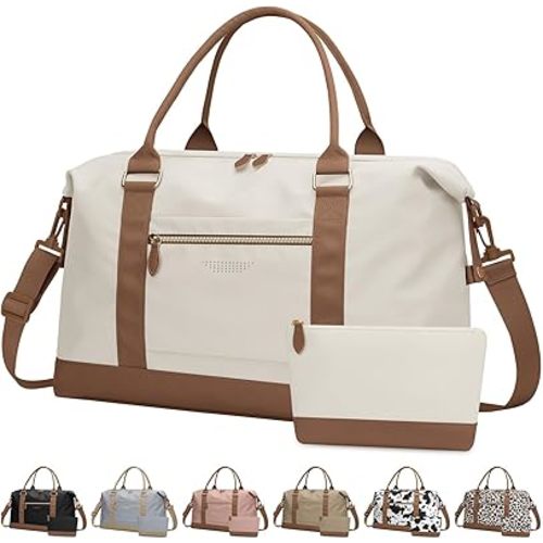 Travel Duffle Bag for Women, Weekender Bags, Hospital Bag for Labor Delivery, Lightweight Tote Duffel Overnight Bag with Luggage Sleeve, Airplane Travel Bags with Toiletry Bag, Large, Beige