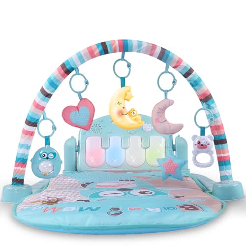 TEMI Baby Gym Toys & Activity Play Mat, Kick and Play Piano Gym Center with Music and Lights, Electronic Learning Toys for Infants, Toddlers, Newborn, Girls and Boys Ages 1 to 36 Months