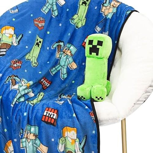 Jay Franco Minecraft Creeper Plush Mini Pillow Buddy & 50 x 60 Inch Throw Blanket Set - Kids Super Soft 2 Piece Cuddle Set