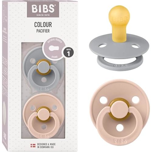 BIBS Pacifiers Colour Collection | Natural Rubber Baby Pacifier | Set of 2 BPA-Free Soothers | Made in Denmark | 0+ Months (Pack of 2) | Cloud/Blush