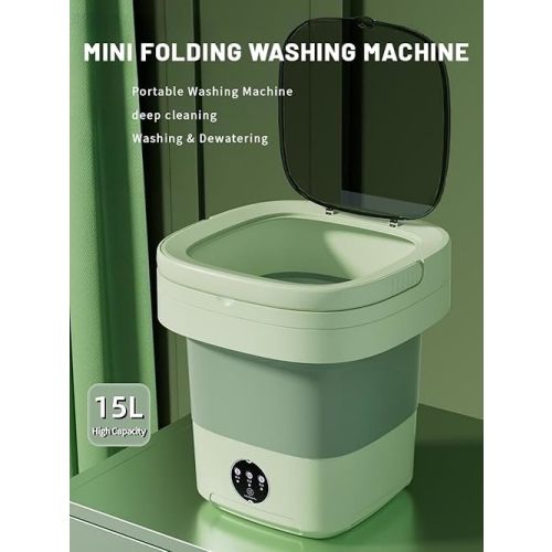 Portable Washing Machine,15 Liter Upgraded Large Capacity Foldable Washing Machine, Deep Cleaning Underwear, Baby Clothes and Other Small Clothes, Suitable for Apartments and dormitories.(Green)