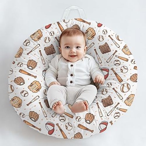 Baseball Sports Pattern Baby Lounger Cover, Unisex Removable Infant Newborn Snug Fit Floorseat Sleeping Lounger Slipcover for Boys Girls Lounger Pillow,Cover Only-24 * 26
