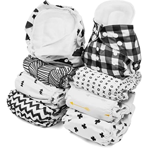 BaeBae Goods Cloth Diapers (Black Clouds) - Reusable, Newborn, Unisex, 16 Count