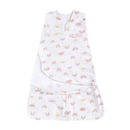 HALO 100% Cotton Sleepsack Swaddle, 3-Way Adjustable Wearable Blanket, TOG 1.5, Sunshine Rainbows, Newborn, 0-3 Months
