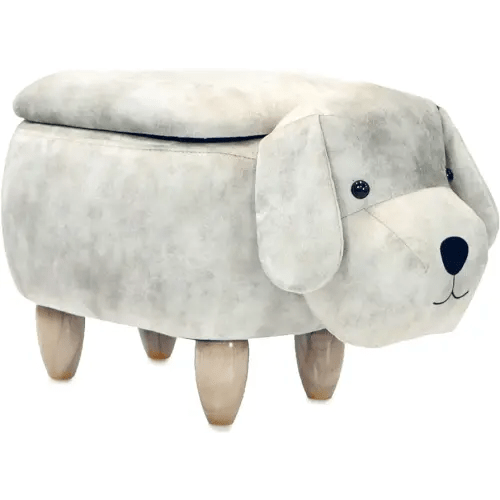 CRITTER SITTERS 15-in. Seat Height Light Gray Dog Animal Shape Storage Ottoman - Furniture for Nursery, Bedroom, Playroom, and Living Room Decor