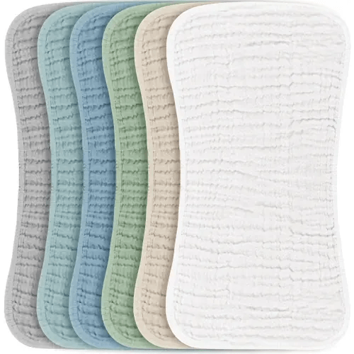 Konssy Muslin Baby Burp Cloths Sets for Unisex- 6 Pack Large 100% Cotton Burping Clothes for Newborn, Baby Girls and Boys