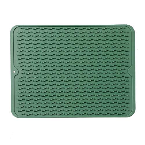 MicoYang Silicone Dish Drying Mat for Multiple Usage,Easy clean,Eco-friendly,Heat-resistant Silicone Mat for Kitchen Counter or Sink,Refrigerator or drawer liner Green L 16 inches x 12 inches