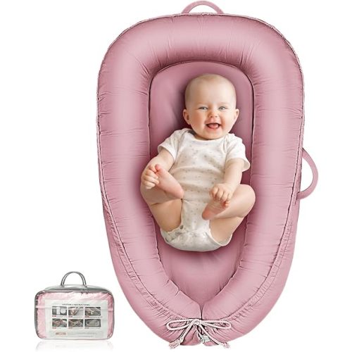 Baby Lounger - Infant Lounger for Newborn 0-24 Months, Pure Cotton Breathable Baby Nest Lounger Cover, Newborn Essentials for Baby Boys & Girls, Portable Baby Lounging for Home and Travel