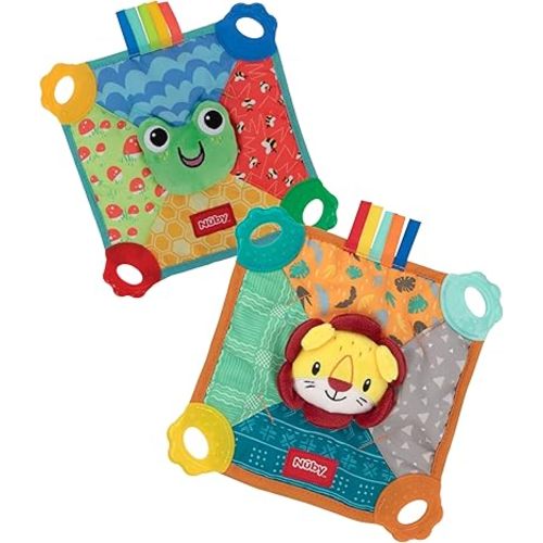 Nuby Teething Blankie Characters May Vary, Red/Yellow/Green/Orange/Blue, 1 Count