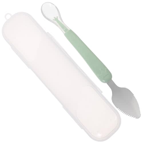 Kisangel Baby Scraper Spoon, Double Head Silicone Spoon Fruit Mud Puree Scraper for Practical Baby Training Feeding Shower, Green