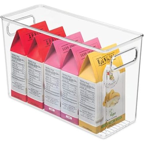 iDesign Plastic Stackable Kitchen Organizer Bin with Easy to Grip Integrated Handles for Kitchen, Fridge, Freezer, Pantry and Cabinet Organization, The Linus Collection – 12" x 5" x 7.75", Clear