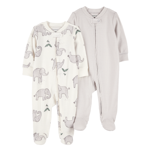 Baby 2-Pack Striped Elephant 2-Way Zip Cotton Sleep & Play Pajamas - Grey - Carter's | Carter's