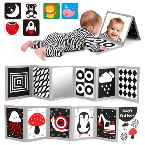 Black and White Baby Toys for Infants, Tummy Time Mirror for Babies 0-6 Months, Infant Christmas Gifts, High Contrast Toys for Newborns