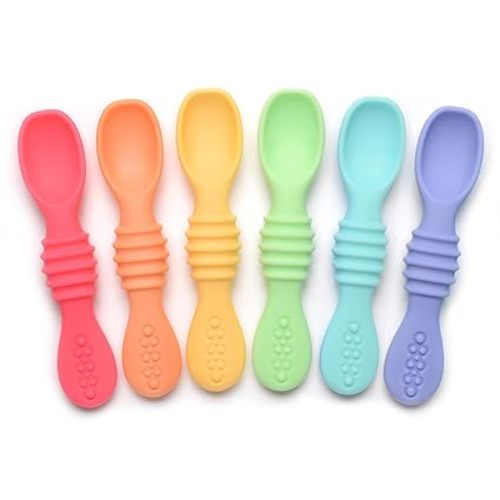 Silicone Chew Spoon Set for Babies and Toddlers | Safety Tested | BPA Free | Microwave, Dishwasher and Freezer Safe (Summer Rainbow Chew Spoon) - Summer Rainbow Chew Spoons