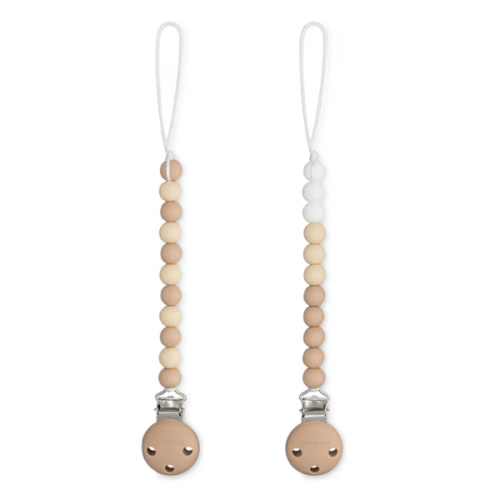 Comfy Cubs Pacifier Clips 2 Pack - 100% Food Grade Silicone Baby Pacifier Clips, BPA & PVC Free - CPSIA Certified, Lightweight and Flexible Baby Gifts - Beige, Light Beige & White