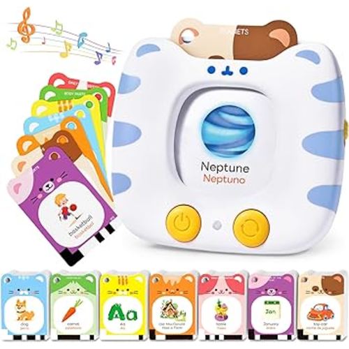 Bilingual Spanish & English Talking Flash Cards for Toddlers 1-5, 454 Words+6 Songs, Clear Voice & Thick Cards & Easy to Slide in and Out, Independent Play & Speech Development Toys