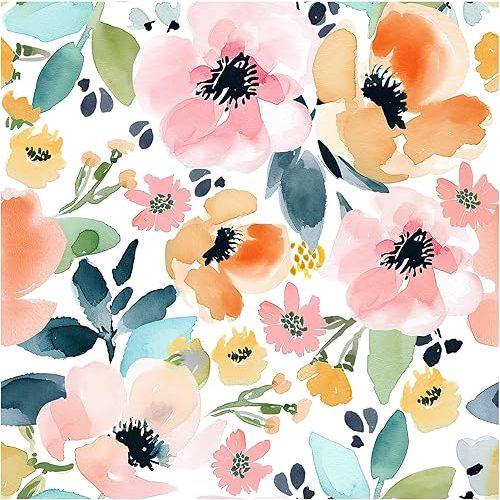 HAOKHOME Floral Peel and Stick Wallpaper Boho Wall Paper Removable for Bedroom White/Pink/Blue Contact Paper 17.7in x 9.8ft
