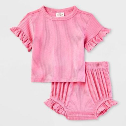 Baby Girls' Ribbed Top & Bottom Set - Cat & Jack™ Cream/blue 12m