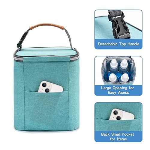 Breast Milk Cooler Bag with Ice Pack Fits 4 Baby Bottles Up to 9 Ounce, Baby Bottle Bag for Nursing Mom Daycare-Aqua - Auqa - Fits 9 Ounce Baby Bottles