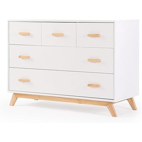 dadada Soho 5-Drawer Dresser - White Dresser for Nursery and Kids Dresser - Bedroom Dresser, Modern Chest of Drawers with Deep Drawers - Soft Close Chest of Drawers (White + Natural)