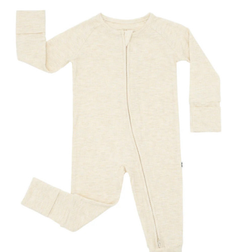 Heather Oatmeal Ribbed Zippy - Little Sleepies