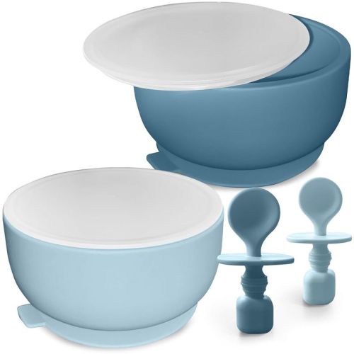 Sperric Silicone Baby Feeding Set - Infant Suction Bowls With Lids And Spoons | Bpa Free Toddler Self Feeding Utensils For 0-6 Months (beige)