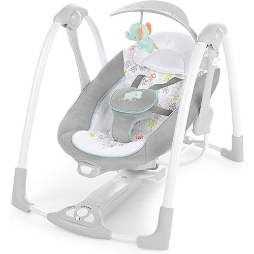 Ingenuity ConvertMe 2-in-1 Compact Portable Automatic Baby Swing & Infant Seat, Battery-Saving Vibrations, Nature Sounds, 0-9 Months 6-20 lbs (Wimberly)