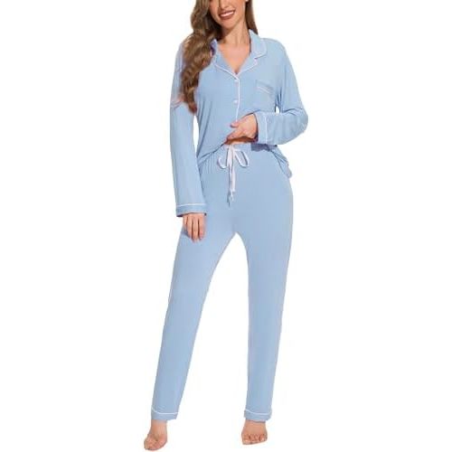 Button Up Pajamas for Women Long Sleeve Sleepwear Soft Loungewear Ladies Pjs Set XS-XXL