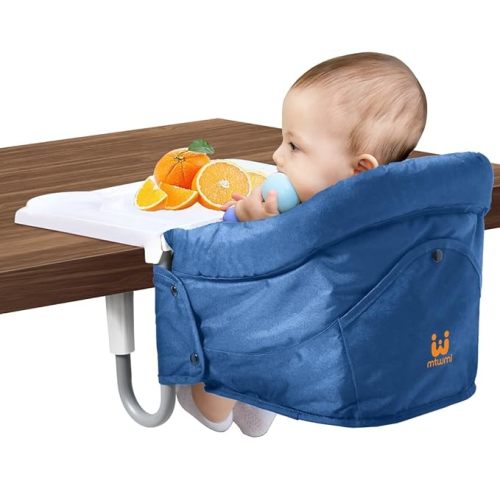 MTWML Hook On High Chair with Tray,Portable Baby High Chair That Attaches to Table,Clip On Fast Table Seat for Babies and Toddlers.Baby Feeding Seat for Dining Tables and Counter(Stripe-Black)