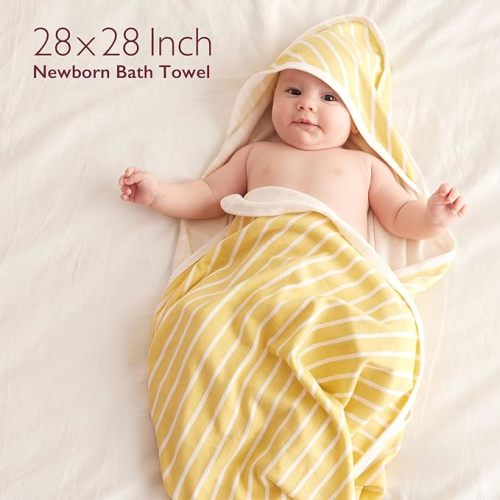 Momcozy Baby Towel with Hooded, 2 Pack Baby Towel Set, Super Soft Bath Towel with Original Design, Shower Gifts or Bath Essential for Infant, Newborn, Toddler (28 X 28 Inch, Lemon Leaves) - Newborn Bath Towel ( 28 X 28 Inch )