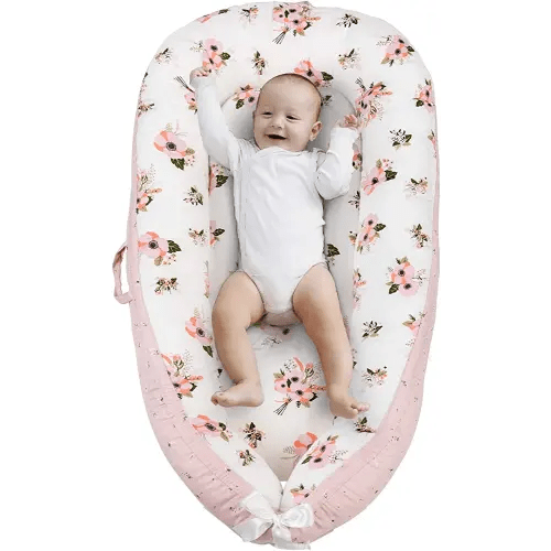 Baby Lounger Cover Portable Newborn Lounger Seat Cover, Reversible Infant Nest, Durable and Machine Washable, Adjustable Lounger for Babies(Pink Flower)
