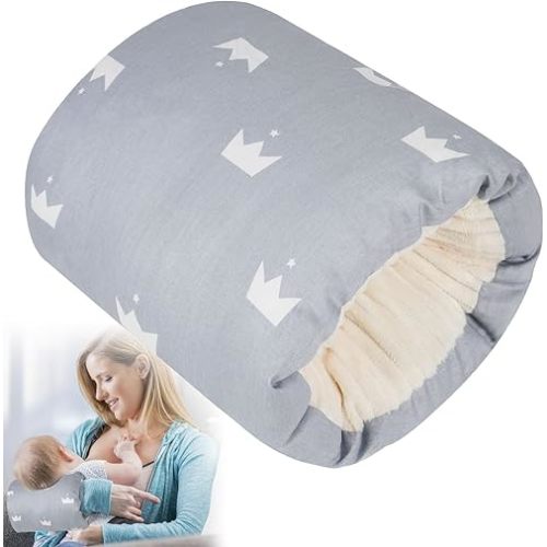 1Pc Baby Nursing Arm Breastfeeding Pillow Soft Cotton Bottle Feeding Pillows for Newborn (Grey Crown)