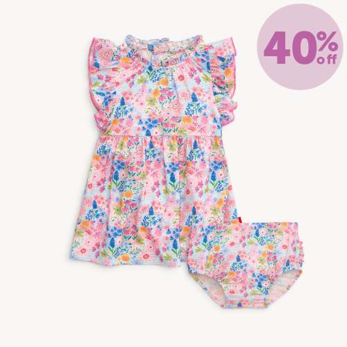 lily modal magnetic little baby ruffle sleeve dress + diaper cover set – Magnetic Me