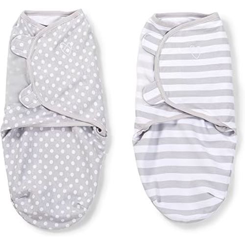 SwaddleMe Original Swaddle – Size Small, 0-3 Months, 2-Pack (Grey Dot Stripe)